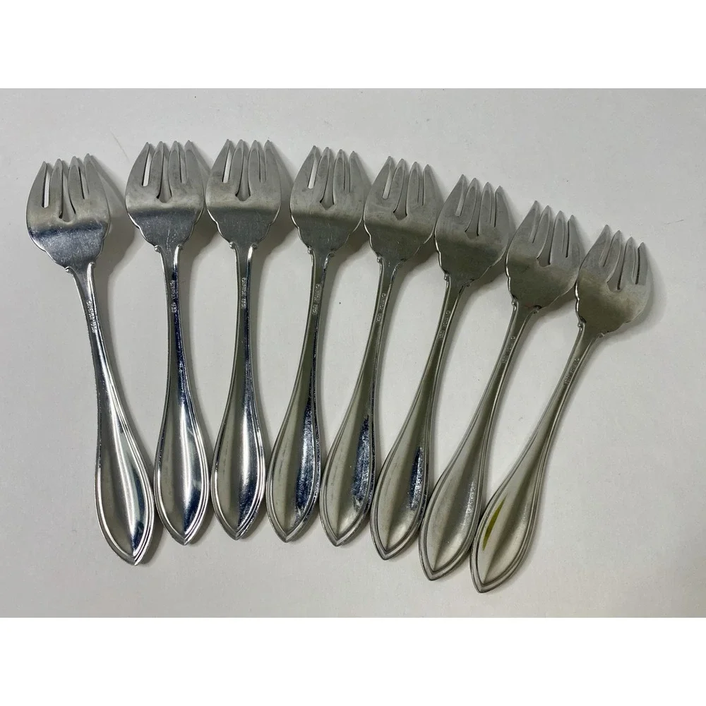 Oneida Stainless Arbor American Harmony 8 Salad Forks Glossy Beaded Edge